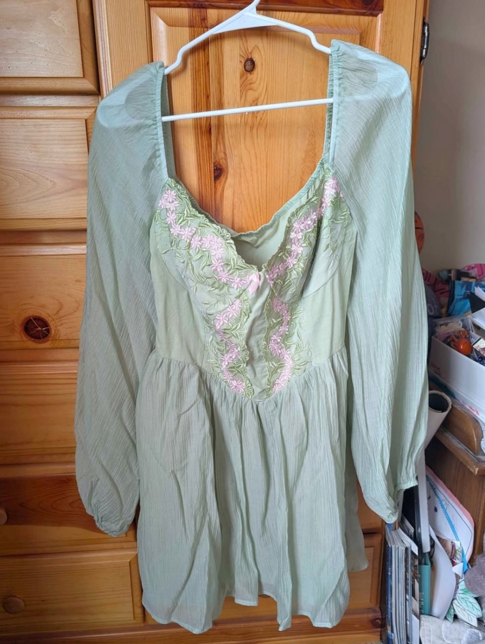 NWT Cider Pale Mint Ruffle-Trim Dress